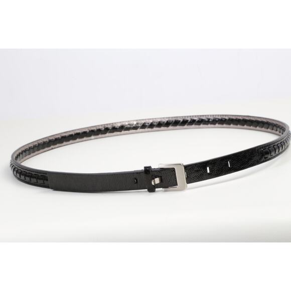 Calvin Klein Black Patent Leather Braided Link Skinny Belt Size L Silver Buckle main image 8